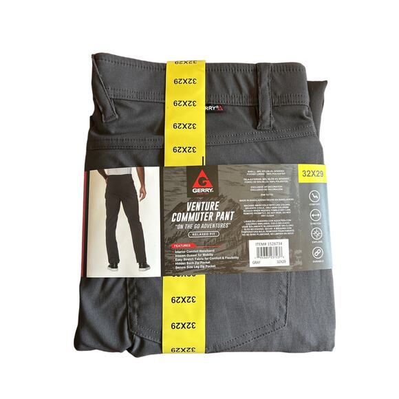GERRY Men's Venture Commuter Gray Relaxed Fit Pants with Comfort Waistband 32x29 - Picture 6 of 6